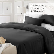 SONORO KATE Bed Sheet Set Super Soft Microfiber 1800 Thread Count Luxury Egyptian Sheets Fit 18-24 Inch Deep Pocket Mattress Wrinkle-4 Piece (Black, California King)