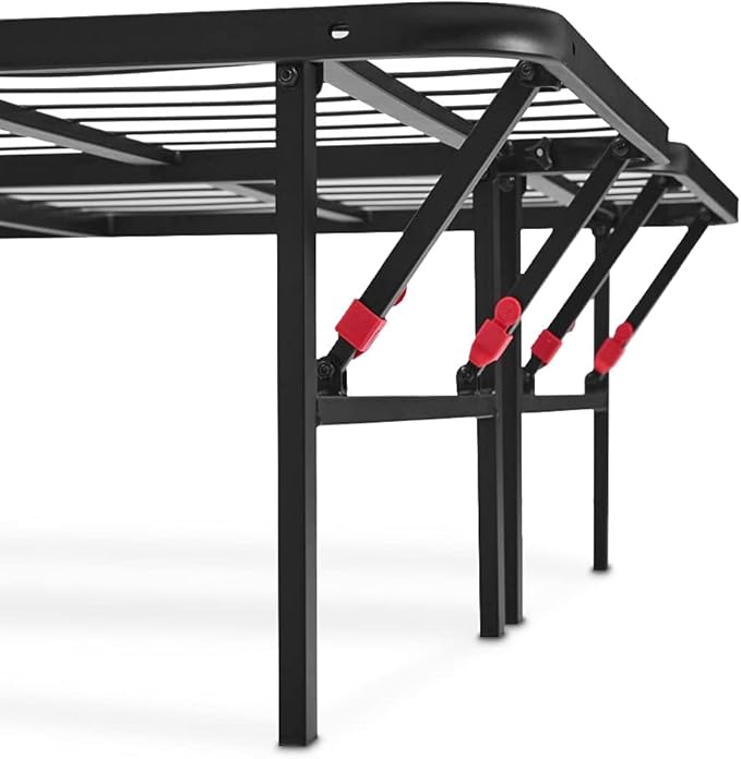 Amazon Basics Bed Frame with Storage, Foldable Metal Platform, Sturdy Steel, No Box Spring Needed, 14-inch High, Tool-Free Setup, Queen Size, Black