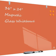 TSJ OFFICE Glass Dry-Erase Board - 36 x 24 Inches Wall Mounted Magnetic Whiteboard, Large Frameless Glass White Board for Office, Home & School, Orange