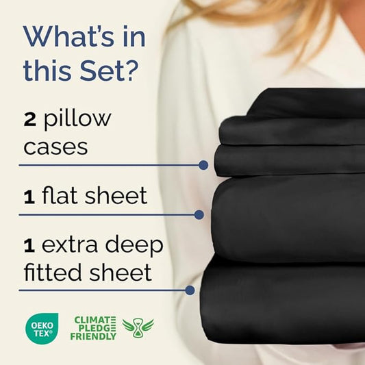 Extra Deep Pocket Full Sheets - 4 Piece Breathable & Cooling Bed Sheets - Hotel Luxury Bed Sheet Set - Soft, Wrinkle Free & Comfy - Easily Fits Extra Deep Mattresses - Deep Pocket Black Sheets Set