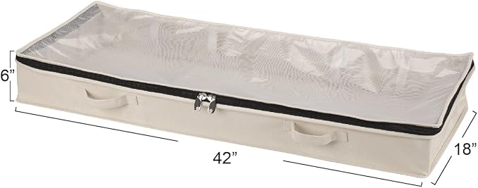 Household Essentials Cedarline Under Bed Storage Bag, Heavy-Duty Cotton Canvas, Textured PEVA Top with Durable 3-Sided Zipper, Front Handles, Foldable, Space-Saving, Natural