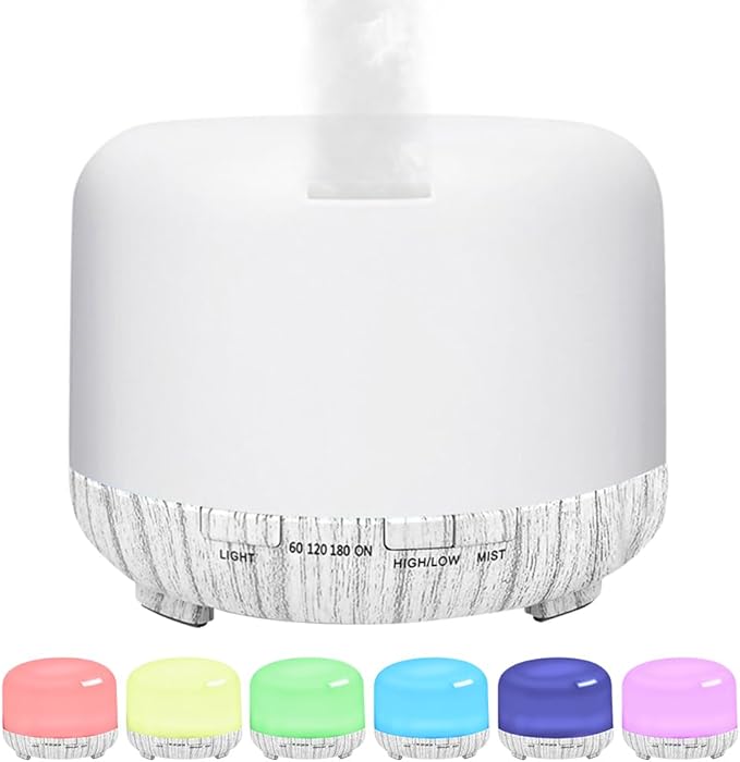 Essential Oil Diffuser 500ml,Aromatherapy Diffuser with 7 LED Lights,Quiet Air Humidifier 4-in-1 with Timer & Auto-Off,Compact Scent Diffuser for Bedroom,Yoga,SPA,Baby Room(Portable Model)