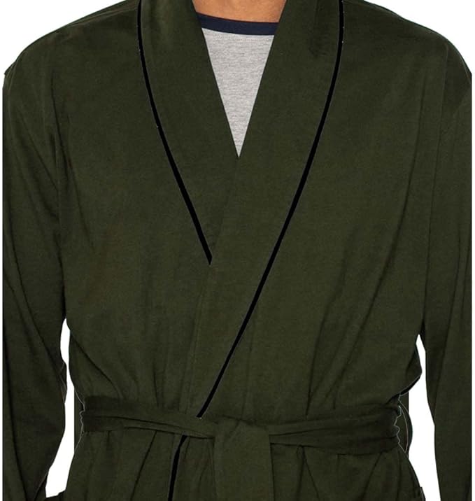 HOLOVE Men's Pure Cotton Bathrobe Lightweight Kimono and Hooded Spa Robes Soft Sleepwear