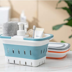 Foldable Plastic Shower Caddy Basket 2 Pcs, Portable and Durable Toiletries Caddy with Handles Ideal for Dorm, Bathroom, Cleaning, Kitchen, Camping, Waterproof, Easy to Clean (Grey 2 pack)