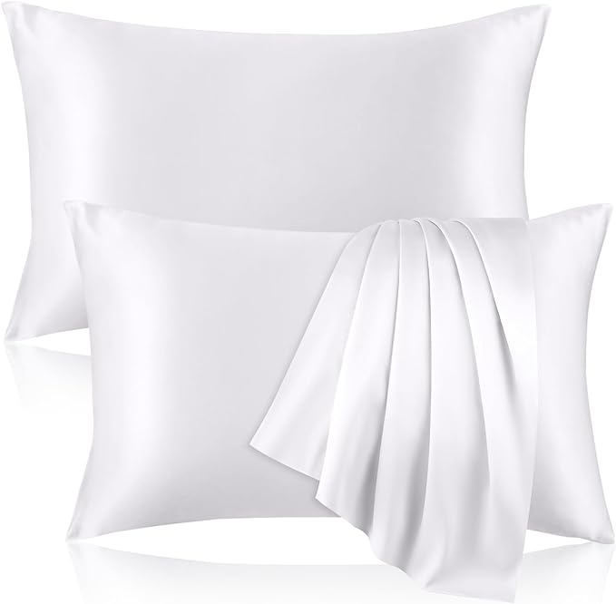100% Pure Silk Pillowcase for Hair and Skin, Both Sides Mulberry Silk Pillowcases with Hidden Zipper, Cooling Pillowcase 19 Momme, 600 Thread Silk Pillow Cases Standard Size, 2PCS, White