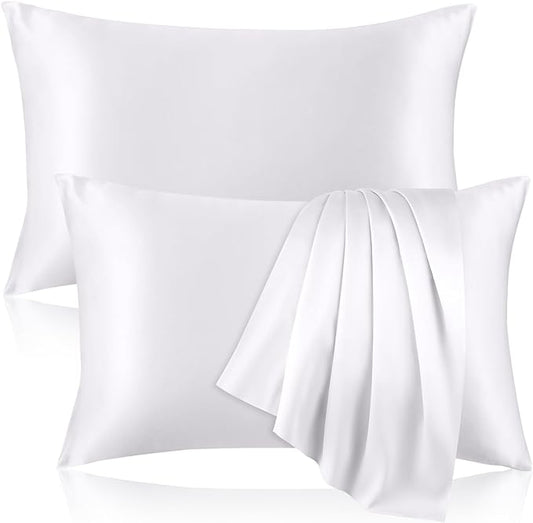 100% Pure Silk Pillowcase for Hair and Skin, Both Sides Mulberry Silk Pillowcases with Hidden Zipper, Cooling Pillowcase 19 Momme, 600 Thread Silk Pillow Cases Standard Size, 2PCS, White