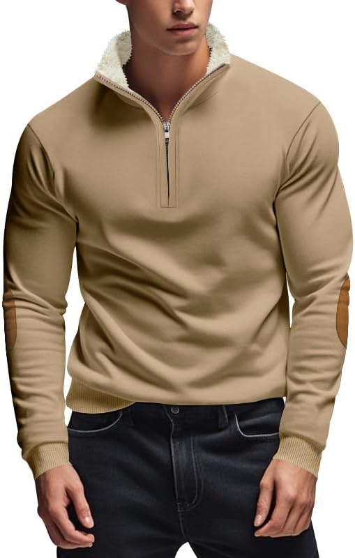 Men's Quarter Zip Sweatshirt - Stand Collar Solid Casual Top Autumn Winter Wear for Vacation Daily Use