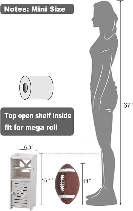 AOJEZOR Toilet Paper Holder Stand: Free Standing PVC Bathroom Cabinet - Small Bathroom Storage for Apartment Dwellers - White