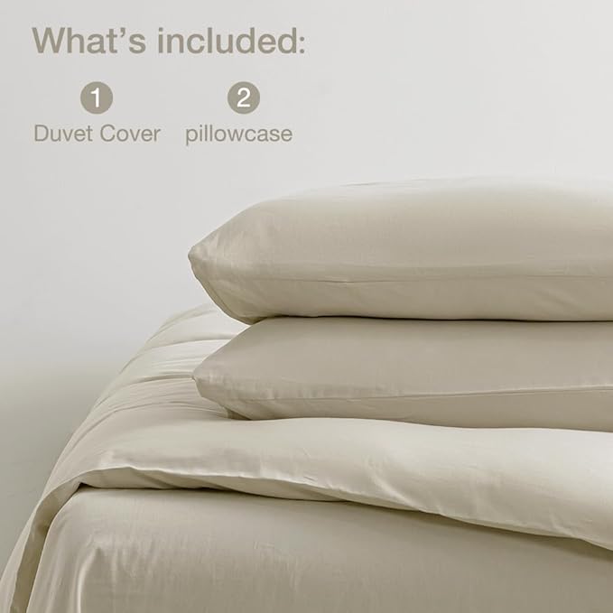 JELLYMONI Cotton Duvet Cover Full Size - 100% Washed Cotton Linen Like Textured Comforter Cover, 3 Pieces Lightweight Soft Bedding Set with Zipper Closure (Light Khaki, Full 80"x90")