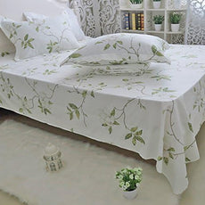 FADFAY Shabby White Floral Bed Sheet Set 100% Cotton Sheets Green Leaves 4Piece - Twin XL Size