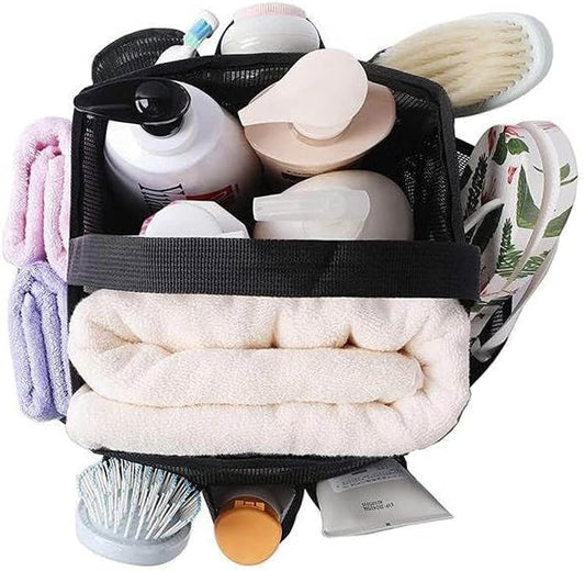 Mesh Shower Caddy, Portable Hanging Shower Bag with 8 Pockets, Quick Dry Dorm Shower Caddy for College, Gym, Bathroom (Black)