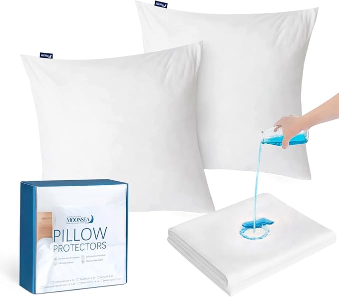 Euro Size Pillow Protectors 2 Pack, Waterproof European Square Pillow Covers Zippered Pillow Encasement, 26"x 26"