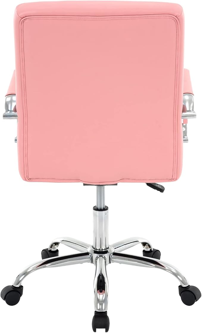 High Back Desk Chair, Modern PU Leather Home Office Task Chair with Arms, Adjustable Swivel Computer Executive Chair with Wheels (Pink)