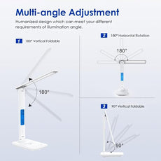 Multifunctional LED Desk Lamp with Wireless Charger,USB Charging Port,Clock,Phone Holder,Desk Lamps for Home Office,Eye-Caring Reading Lamp,Study Lamp for Boys,Girls,Teens,White