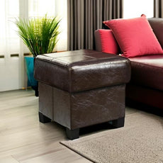 GLAXYFUR Storage Ottoman Cube Folding Footstool PU Leather Bench with Legs, Ottoman with Storage for Living Room, Bedroom, Brown
