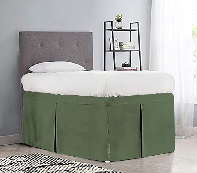 600TC -Dorm Bed Skirt - Split Corner Tailored Dorm Sized Bed Skirt - Dorm Room Essentials - Dorm Bed Skirt 100% Egyptian Cotton - Dorm Décor Bed Skirt Twin XL - 46" Drop (Moss, Solid)