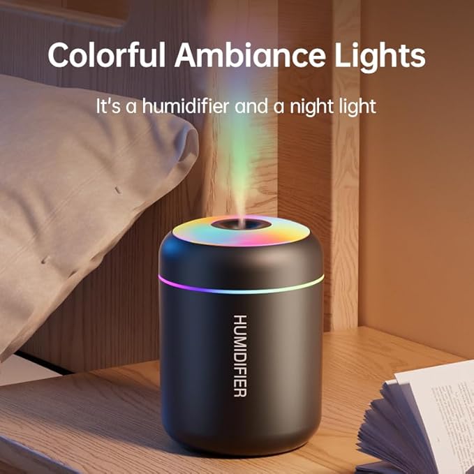 180ml Portable Small Humidifier with Colorful LED Night Light, USB Personal Desktop Humidifier for Car Home Office Travel, Auto Shut-Off, 2 Mist Modes, Super Quiet