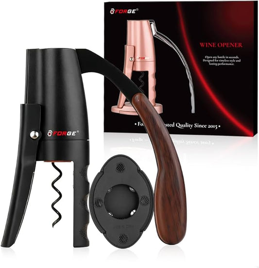Forge Quality Compact Vertical Lever Corkscrew Wine Opener with Foil Cutter. 3 Seconds to Open a Bottle of Wine. Black.