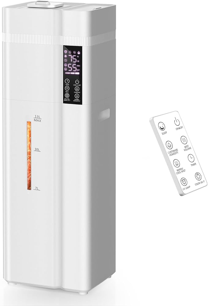 13L/3.4Gal Humidifiers for Bedroom, Ultrasonic Warm & Cool Mist Humidifier Large Room, Covers 800ft², 72H Runtime, 24H Timer, 3 Mist Modes Top Fill Quiet Humidifiers for Home, Office, White