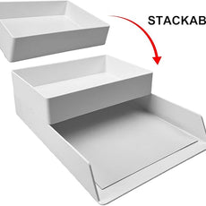 Amazon Basics Rectangular Plastic Desk Organizer with Storage Trays, Accessory Tray, 9.4 x 6.7 x 2 inch, White