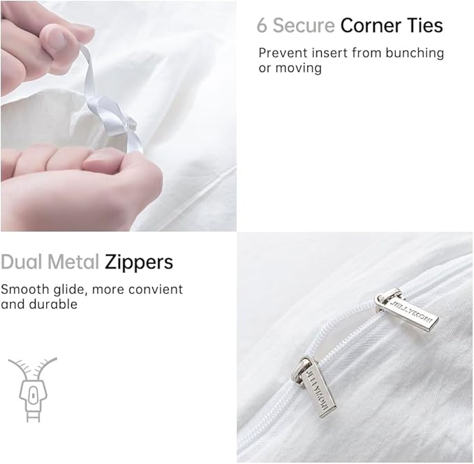 JELLYMONI White Duvet Cover Full Size - 100% Washed Cotton Linen Feel Textured Comforter Cover, 3 Pieces Breathable Soft Bedding Set with Zipper Closure (Pure White, Full 80"x90")