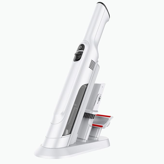 Handheld Vacuum Cordless, Lightweight 1.4lb with Powerful Suction, Charging Dock, Single Touch Empty and Detachable Dust Cup (Creamy White)