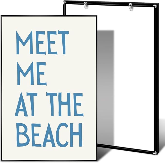 Trendy Meet Me At The Beach Posters Blue Coastal Cowgirl Wall Art Funky Summer Room Decor Vintage Beachy Canvas Prints Ocean Theme Aesthetic for Bathroom Apartment Bedroom 24x36in Metal Black Frame