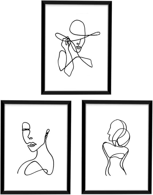 ArtbyHannah Framed Wall Art for Bedroom Decor, 11x14 Inch Modern Artwork Minimalist Line Abstract Wall Decor Black Picture Frames for Living Room Bathroom Decorations (3 Pack)