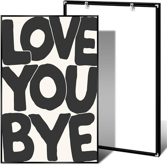 Vintage Love You Bye Posters Black and White Wall Art Funny Positive Quotes Decor Neutral Typography Prints Canvas Trendy Aesthetic for Housewarming Entryway Sign Bedroom 12x16in Metal Black Frame