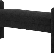 24KF Modern Upholstered Bed Bench Covered with Soft Boucle Teddy Fabric, Lovely Entryway Bench Ottoman with Armrest, 5062-Black