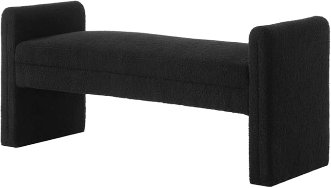 24KF Modern Upholstered Bed Bench Covered with Soft Boucle Teddy Fabric, Lovely Entryway Bench Ottoman with Armrest, 5062-Black