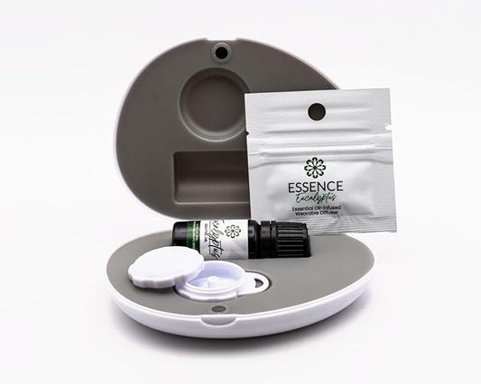Essence Pearl Travel Case - Wearable Aromatherapy Kit with Nasal Diffuser Rings, Soaking Bay, and 5mL Essential Oil – Portable Wellness Gift Set for On?The?Go Self Care