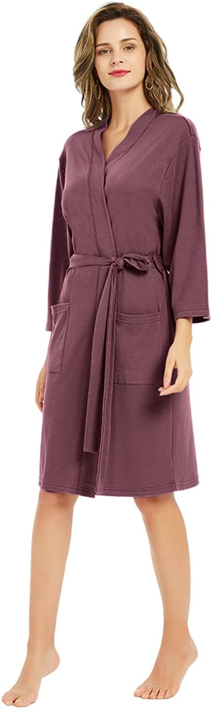U2SKIIN Womens Robes, 100% Cotton Lightweight Robes 3/4 Sleeves Kimono Knit Soft Loungewear Short Bathrobe
