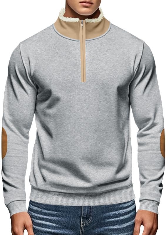 Men's Quarter Zip Sweatshirt - Stand Collar Solid Casual Top Autumn Winter Wear for Vacation Daily Use