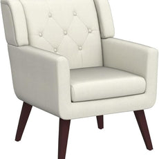 Accent Chair Button-Tufted Upholstered Living Room Chairs Comfy Reading Chair Mid Century Modern Chair with Linen Fabric Lounge Arm Chairs for Living Room Bedroom (Beige Set of 2)