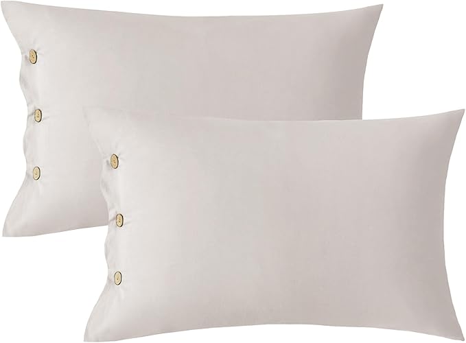 JELLYMONI Pillowcases Standard Set of 2 Cotton Button Pillow Covers 20×26in Beige Bed Pillow Cases 100% Washed Cotton Soft Breathable (Pillows are not Included)