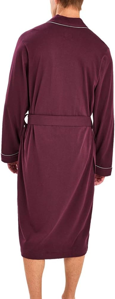 HOLOVE Men's Pure Cotton Bathrobe Lightweight Kimono and Hooded Spa Robes Soft Sleepwear