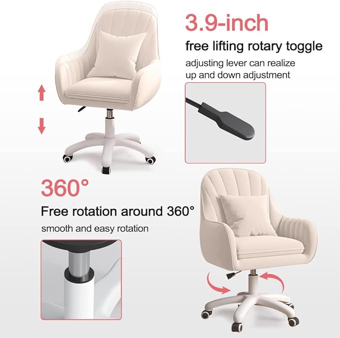 Home Office Chair Computer Chair with Mid-Back Upholstered Modern Tufted Computer Task Chair Swivel Height Adjustable Velvet Accent Chair.