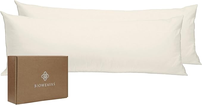 Bioweaves 100% Organic Cotton Body Pillow Cover with Zipper | 300 Thread Count, Soft Sateen Weave, GOTS Certified | 21x54 Inches, Natural, Set of 2