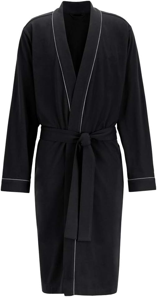 HOLOVE Men's Pure Cotton Bathrobe Lightweight Kimono and Hooded Spa Robes Soft Sleepwear