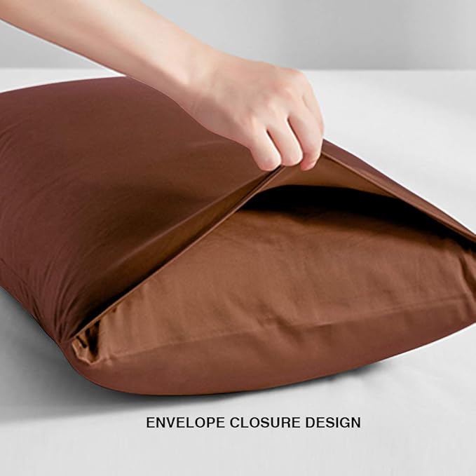 FLXXIE 2 Pack Microfiber King Pillow Cases, 1800 Super Soft Pillowcases with Envelope Closure, Wrinkle, Fade and Stain Resistant Pillow Covers, 20x36, Brown