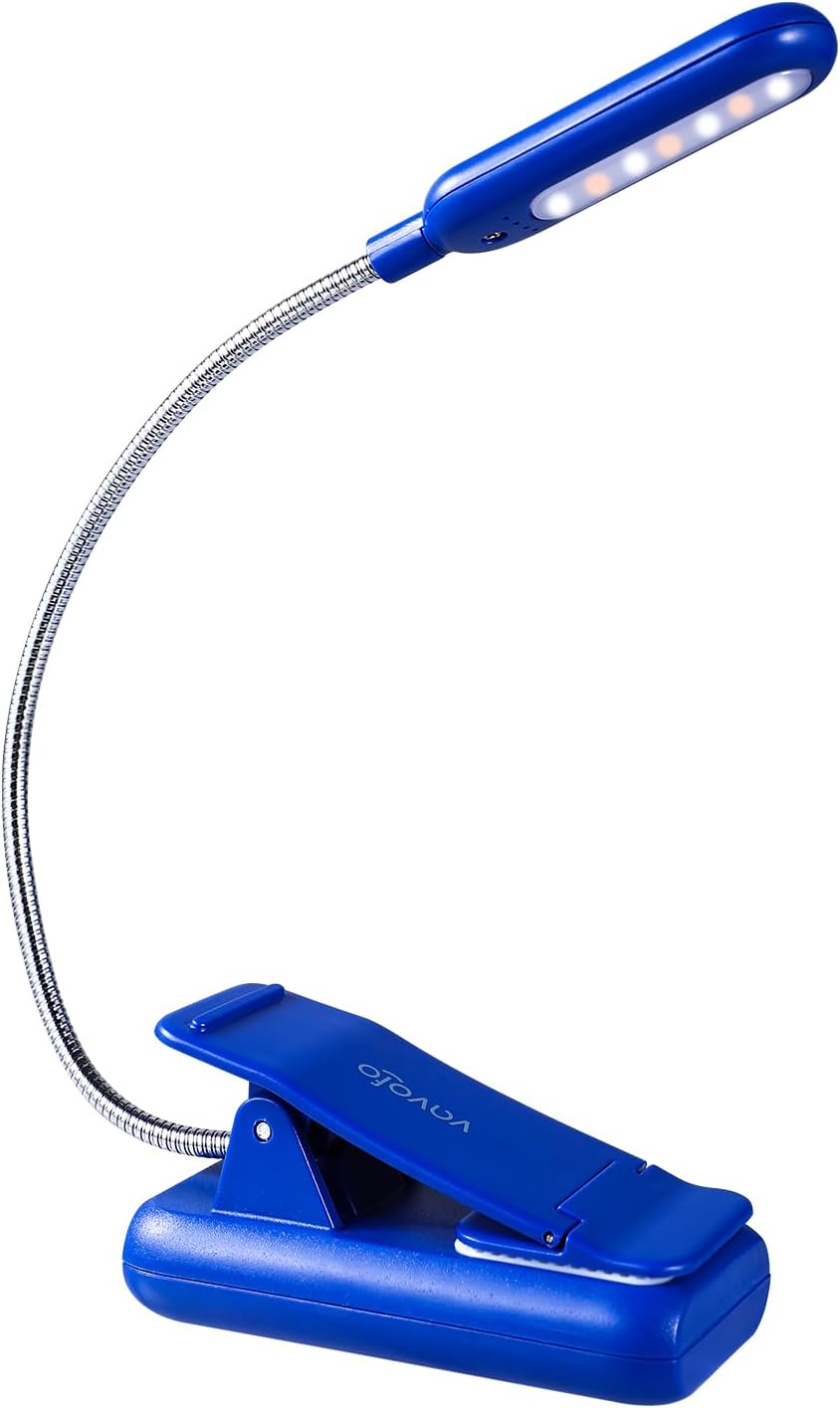 VAVOFO Clip On Book Light for Bed Kids, 7 LED Reading Light with 9-Level Warm Cool White Daylight, Eye Care Lamp with Power Indicator for Bookworms (Blue) Dormly