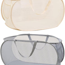 2 Pcs Mesh Popup Laundry Hamper, Opening Laundry Basket,Popup Laundry Basket with Durable Handles,Foldable Pop-up Mesh Hamper Dirty Clothes Basket for Clothes & Laundry-Home Organization