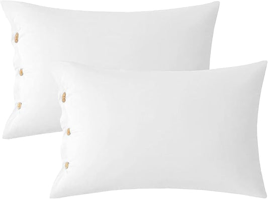 JELLYMONI Pillowcases Standard Set of 2 Cotton Button Pillow Covers 20×26in White Bed Pillow Cases 100% Washed Cotton Soft Breathable (Pillows are not Included)
