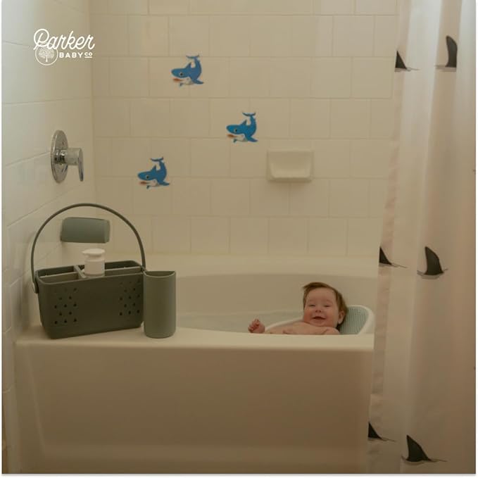 Parker Baby Large Bath Caddy | BPA Free & Food Grade Shower Caddy Organizer for Toys & Supplies | Quick-Dry, Sturdy & Perfect Size Shower Basket w/ Handle in Neutral Colors