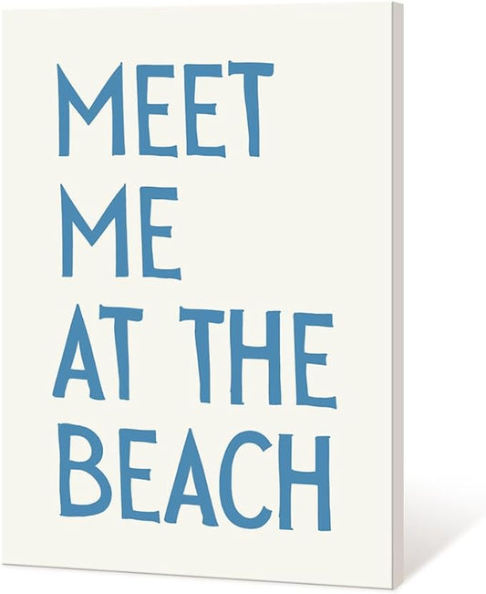 Trendy Meet Me At The Beach Posters Blue Coastal Cowgirl Wall Art Funky Summer Room Decor Vintage Beachy Canvas Prints Ocean Theme Aesthetic for Bathroom Dorm Apartment Bedroom 16x24in Framed