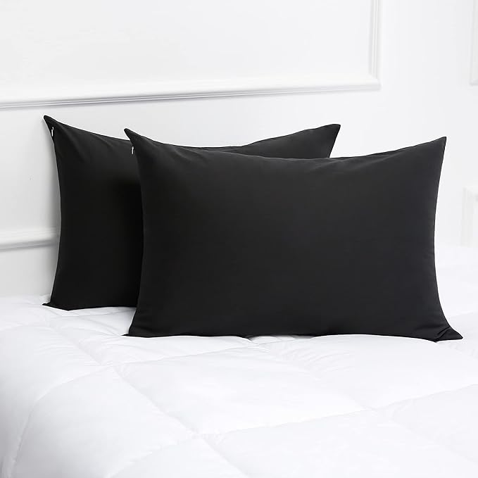 Cotton Pillow Protectors/Cases King Size with Zipper 2 Pack Black Color,Cooling & Breathable Bed Pillow Protectors Set of 2 Pillow Cases Cover (King Size 20" x 40")