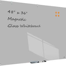 TSJ OFFICE Glass Dry-Erase Board - 48 x 36 Inches Wall Mounted Magnetic Whiteboard, Large Frameless Glass White Board for Office, Home & School, Gray