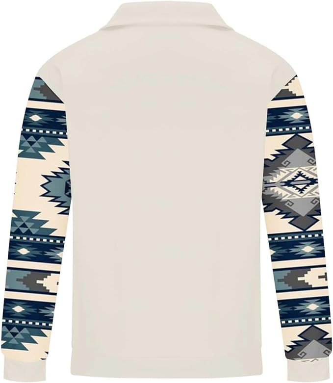 Western Sweatshirts for Men Aztec Cowboy Vintage Graphic Fleece Hoodie Mens Quarter Zip Pullover Country Jacket