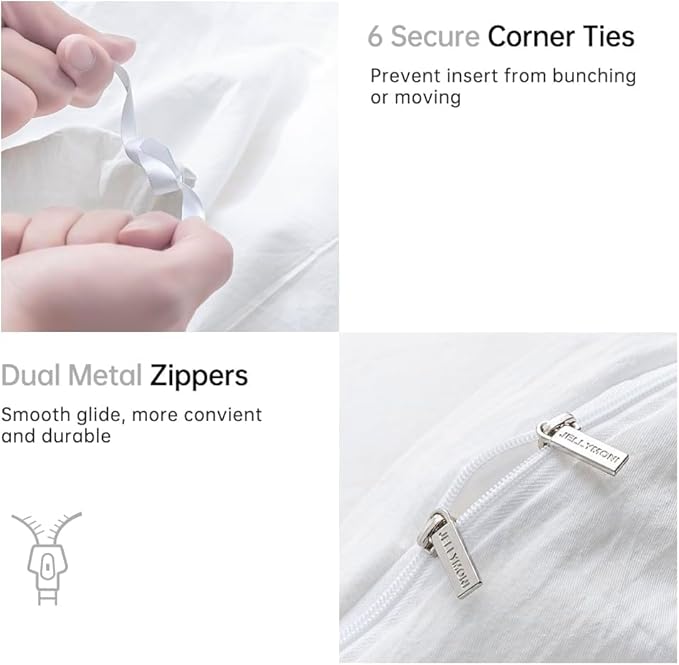 JELLYMONI Cotton White Duvet Cover Twin Size - 100% Washed Cotton Linen Like Textured Comforter Cover, 2 Pieces Breathable Soft Bedding Set with Zipper Closure (Bright White, Twin 68"x90")